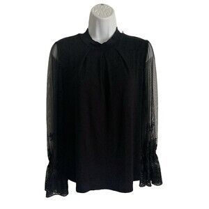 Willow Young Contemporary Black Top XL Sheer Mesh Floral Bell Sleeve Fairy Shirt